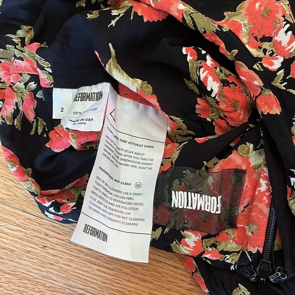 Reformation Black and Red/Orange Floral Cutout Open Back Halter Style Maxi Dress - Picture 2 of 6